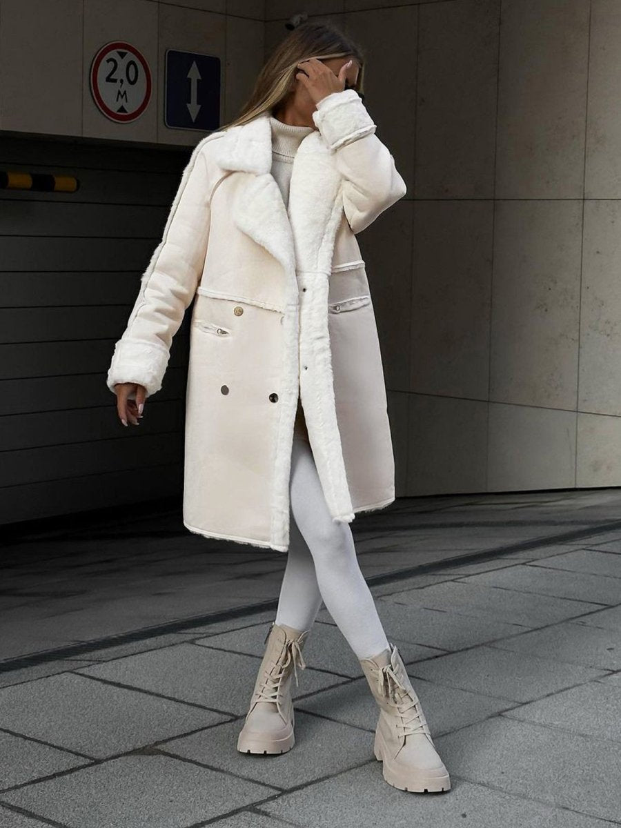 Stylish Long Polar Fleece Women's Coat - Ava-Beige-S-State of Style