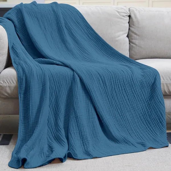 Soft Muslin Throw Blanket – Lightweight Cotton Muslin Blanket, Warm & Breathable, for Couch & Bed, 6 Colors, 3 Sizes