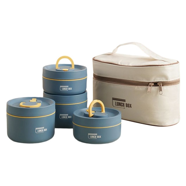 ThermoBox Multi-Layered Insulated Lunchbox with FREE Carry Bag-Small-Blue-State of Style