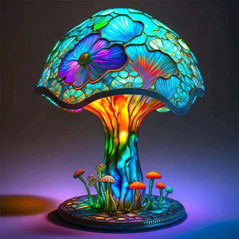 Stained Glass Table Lamp – Enchanting Mushroom & Flower Bedside Lamp, Decorative Night Light, 8 Designs – DreamGlow Lotus Flower