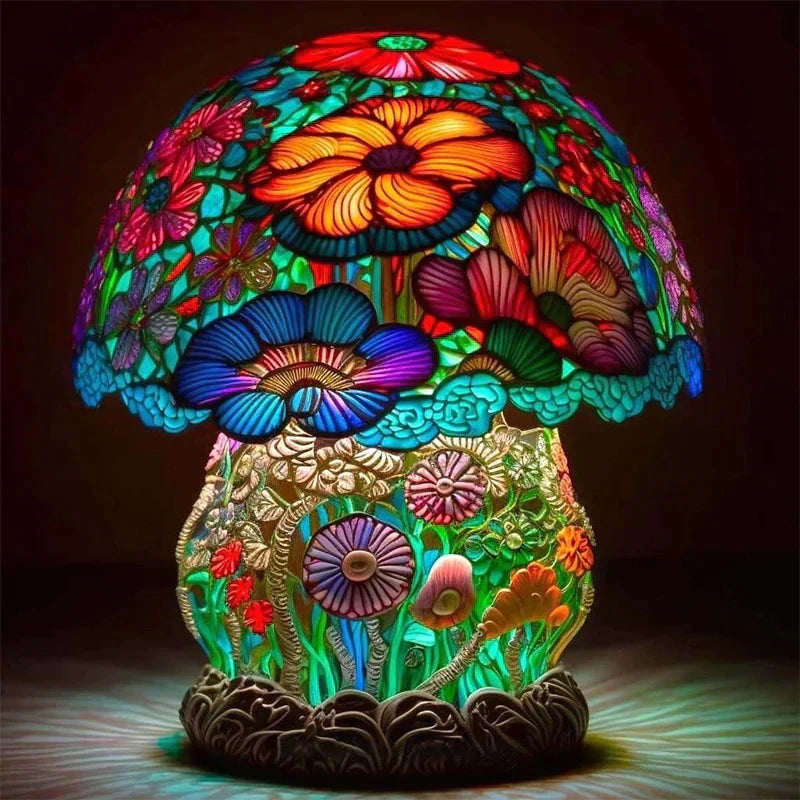 Stained Glass Table Lamp – Enchanting Mushroom & Flower Bedside Lamp, Decorative Night Light, 8 Designs – DreamGlow Flower Shrub