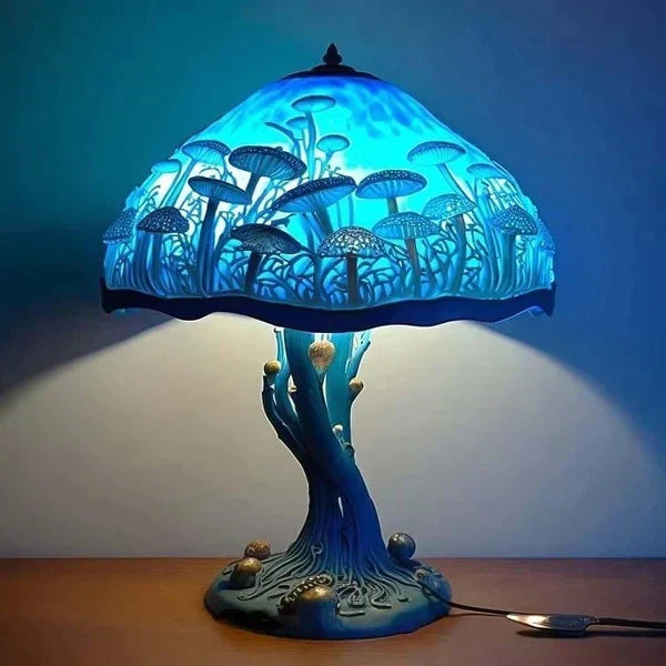 Stained Glass Table Lamp – Enchanting Mushroom & Flower Bedside Lamp, Decorative Night Light, 8 Designs – DreamGlow Blue Mushroom