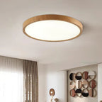 Ultra-Thin Round Walnut Wood Ceiling Lamp – Slim LED Flush Mount Ceiling Light, Adjustable Light, 12 or 16 in, for Modern Spaces