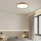 Ultra-Thin Round Walnut Wood Ceiling Lamp – Slim LED Flush Mount Ceiling Light, Adjustable Light, 12 or 16 in, for Modern Spaces