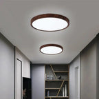 Ultra-Thin Round Walnut Wood Ceiling Lamp – Slim LED Flush Mount Ceiling Light, Adjustable Light, 12 or 16 in, for Modern Spaces