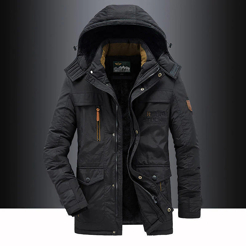 Admire | Mid-Length Hooded Parka with Zip Closure for Men | Ideal for Winter Black