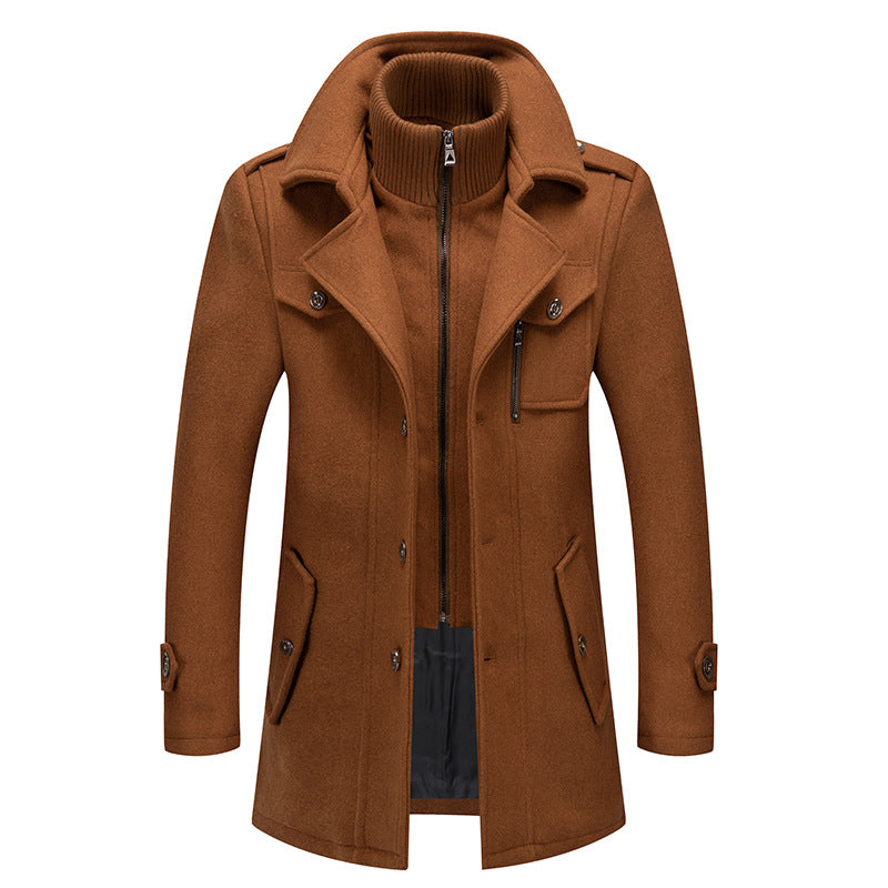 Mane | Men’s Wool Coat with Stand Collar Brown
