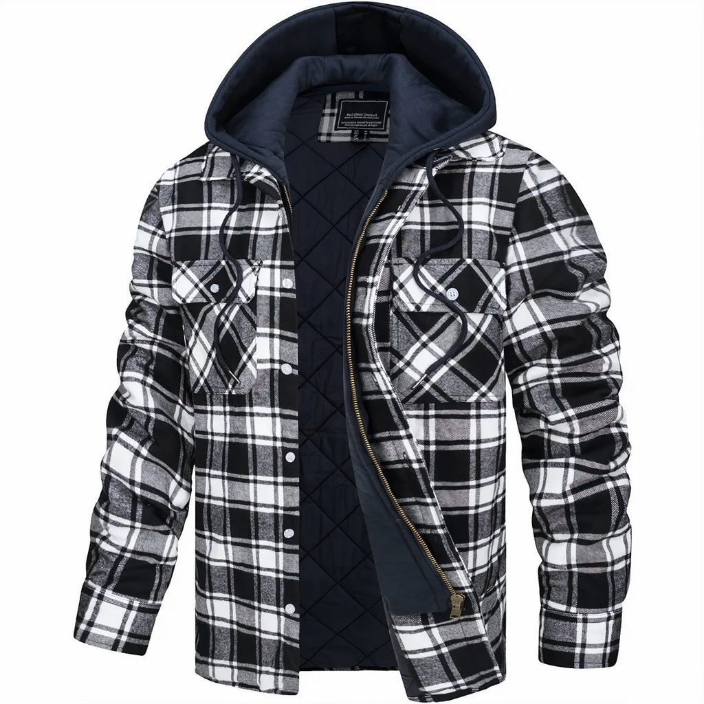 Nisyros | Men's Jacket | Plaid Hooded Zip-Front Black