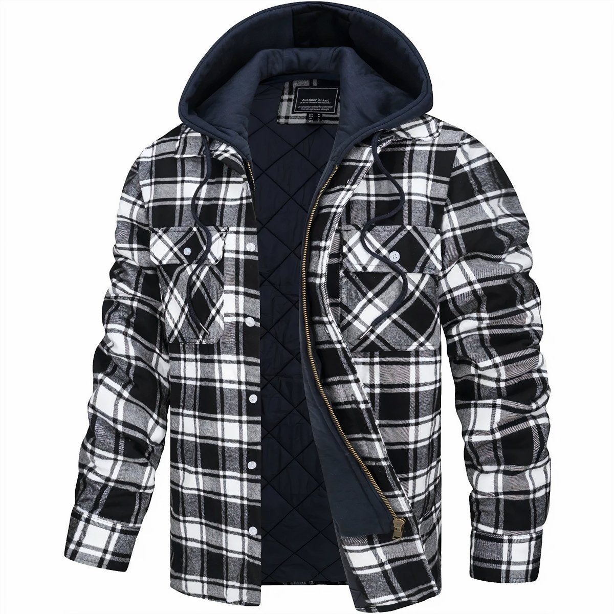 Nisyros | Men's Jacket | Plaid Hooded Zip-Front Black