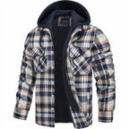 Nisyros | Men's Jacket | Plaid Hooded Zip-Front Yellow