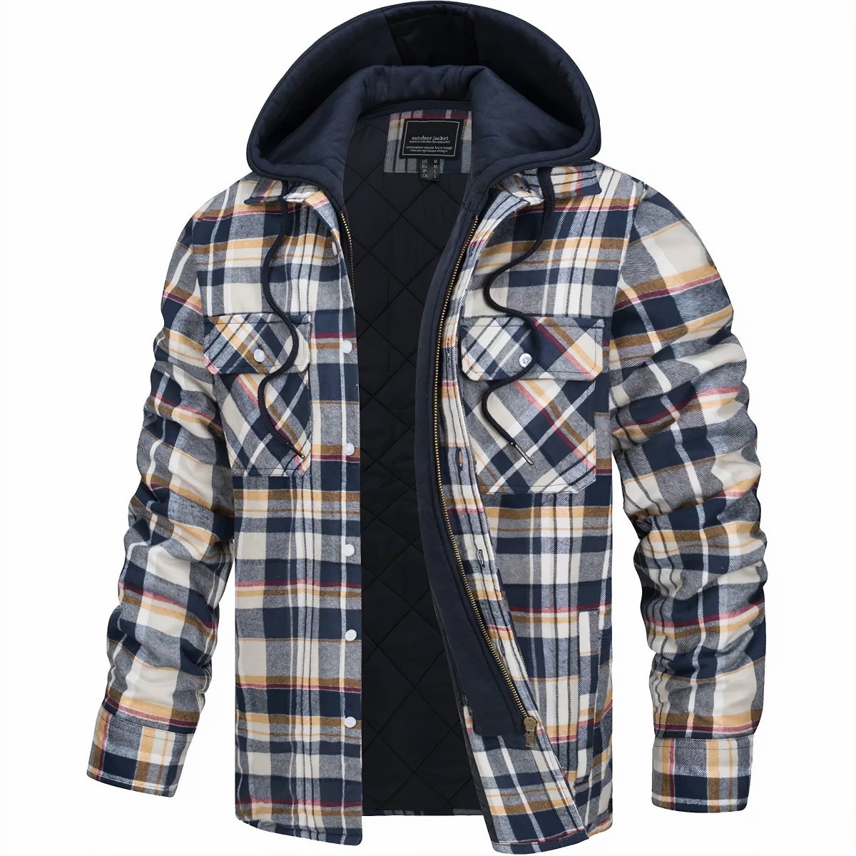 Nisyros | Men's Jacket | Plaid Hooded Zip-Front Yellow