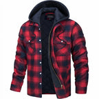 Nisyros | Men's Jacket | Plaid Hooded Zip-Front Red