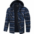 Nisyros | Men's Jacket | Plaid Hooded Zip-Front Navy blue