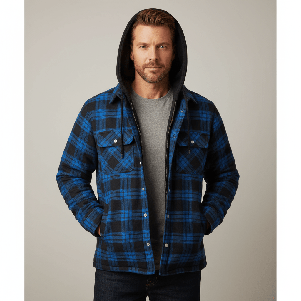 Nisyros | Men's Jacket | Plaid Hooded Zip-Front