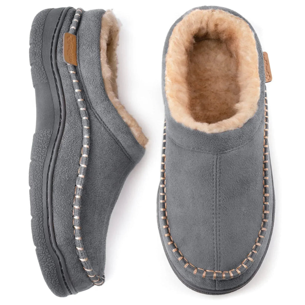 Men's Warm Lined Slippers – Closed Back House Shoes with Non-Slip Sole, Ankle High, 5 Colors, EU 38–47 – Mane Gray