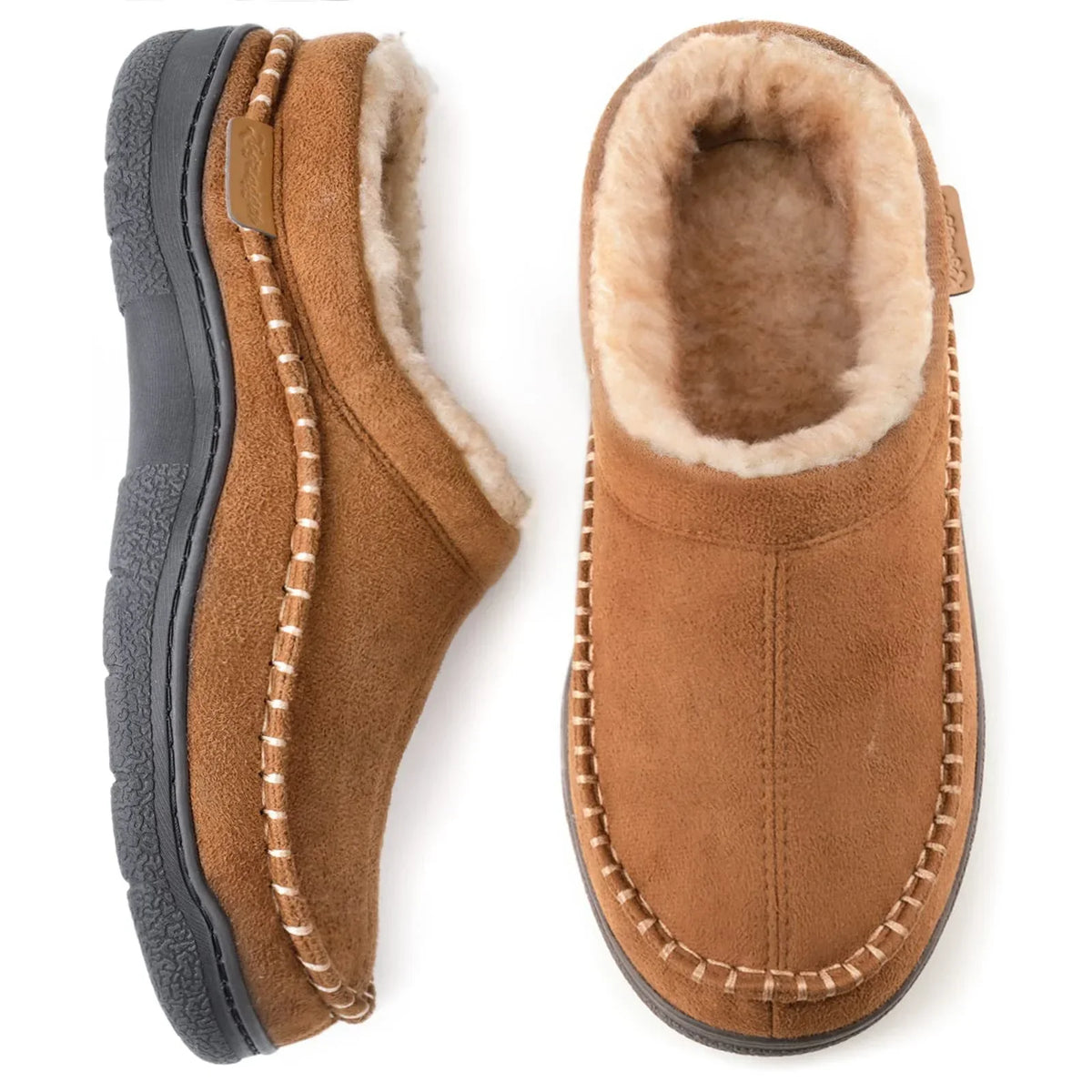 Men's Warm Lined Slippers – Closed Back House Shoes with Non-Slip Sole, Ankle High, 5 Colors, EU 38–47 – Mane Khaki
