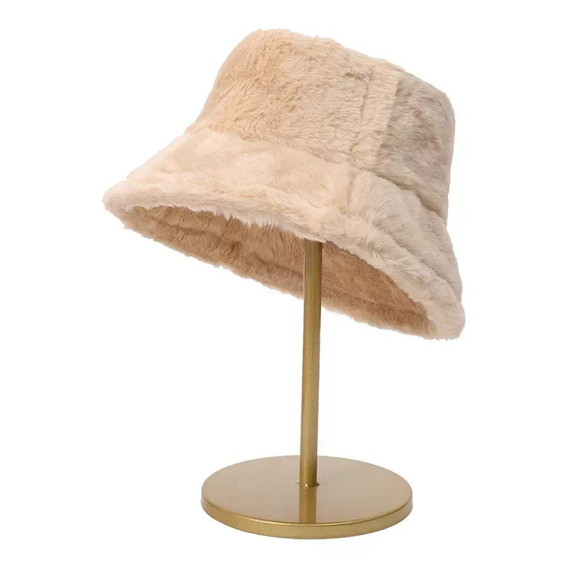 Warm Autumn Bucket Hat made of Rabbit Fur for Ladies - Lorna-Pink-State of Style