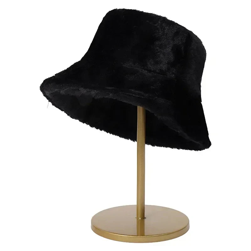 Warm Autumn Bucket Hat made of Rabbit Fur for Ladies - Lorna-Yellow-State of Style