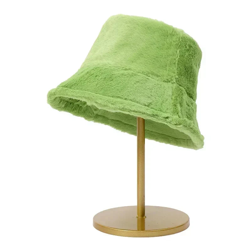 Warm Autumn Bucket Hat made of Rabbit Fur for Ladies - Lorna-Beige-State of Style