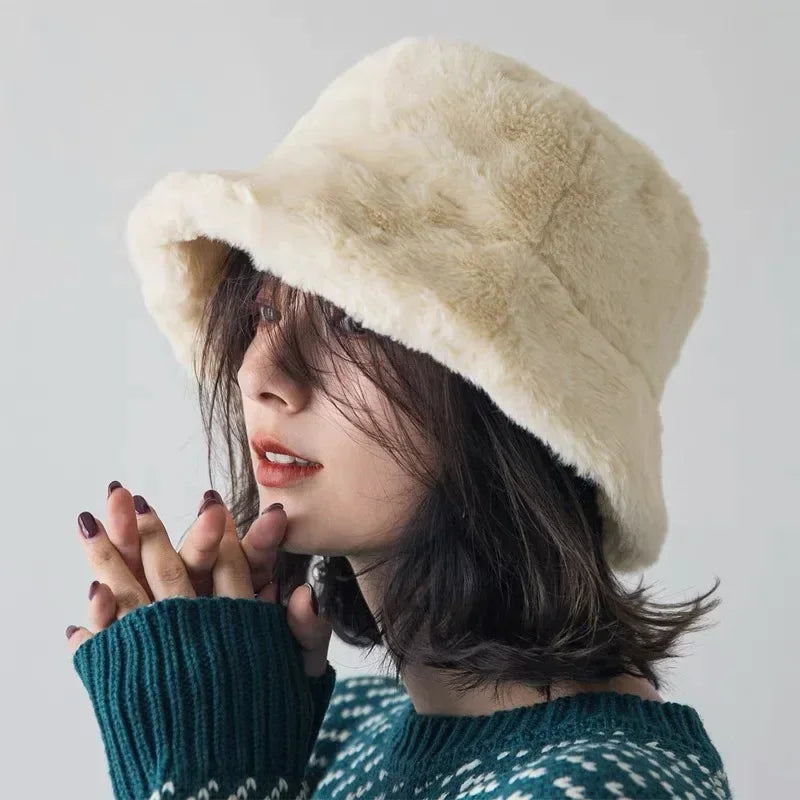 Pamelo | Warm Autumn Bucket Hat made of Rabbit Fur for Ladies