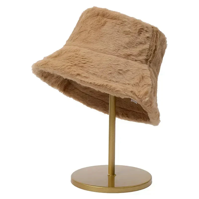 Warm Autumn Bucket Hat made of Rabbit Fur for Ladies - Lorna-Blue-State of Style