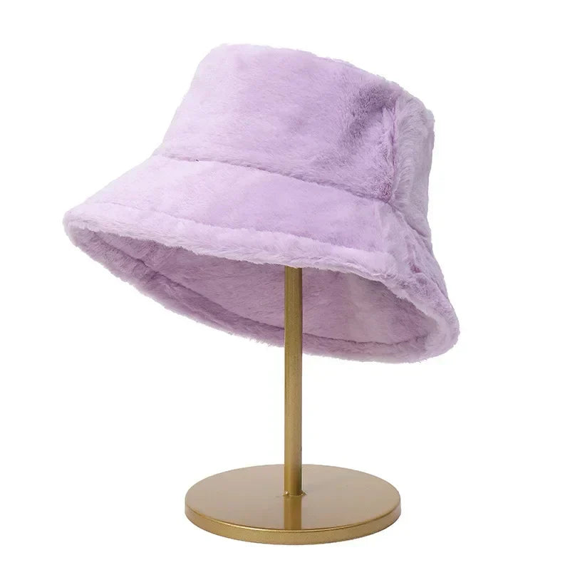 Warm Autumn Bucket Hat made of Rabbit Fur for Ladies - Lorna-Black-State of Style