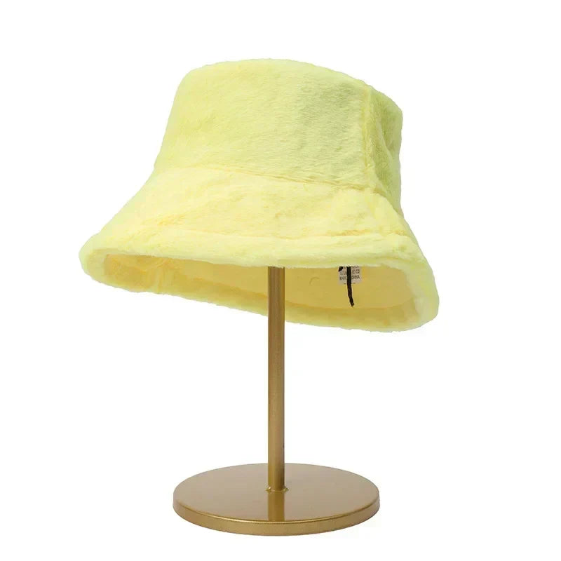 Warm Autumn Bucket Hat made of Rabbit Fur for Ladies - Lorna-Khaki-State of Style