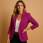 Women's Fitted Blazer One Button Slim Fit Tailored Jacket - White