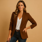 Estelle | Women's Fitted Blazer One Button Slim Fit Tailored Jacket Brown