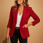 Estelle | Women's Fitted Blazer One Button Slim Fit Tailored Jacket Red
