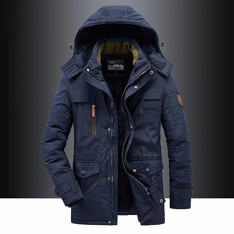 Admire | Mid-Length Hooded Parka with Zip Closure for Men | Ideal for Winter Blue